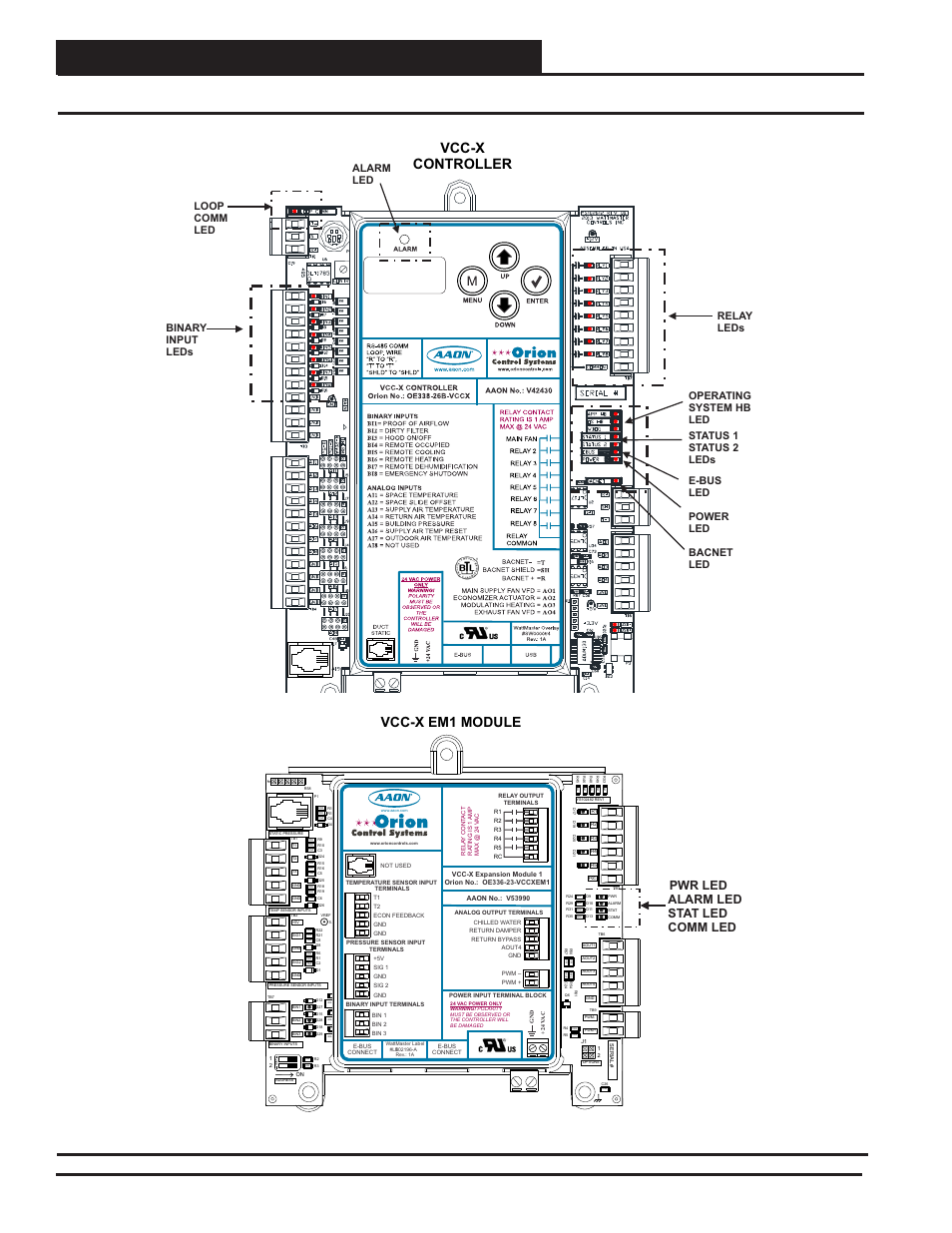Troubleshooting, Vcc-x controller & em1 led diagnostics, Vcc-x controller technical guide 72 | Zone, Vcc-x controller, Vcc-x e 1 module m, Pwr led alarm led stat led comm led | Orion System VCC-X Controller User Manual | Page 72 / 120