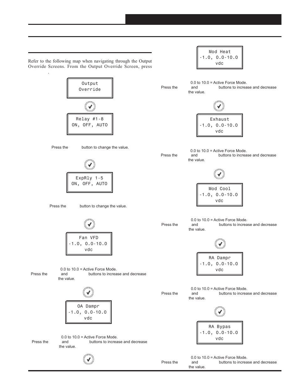 Appendix b - vcc-x lcd screens, Output override screens, Vcc-x controller technical guide | Orion System VCC-X Controller User Manual | Page 87 / 120