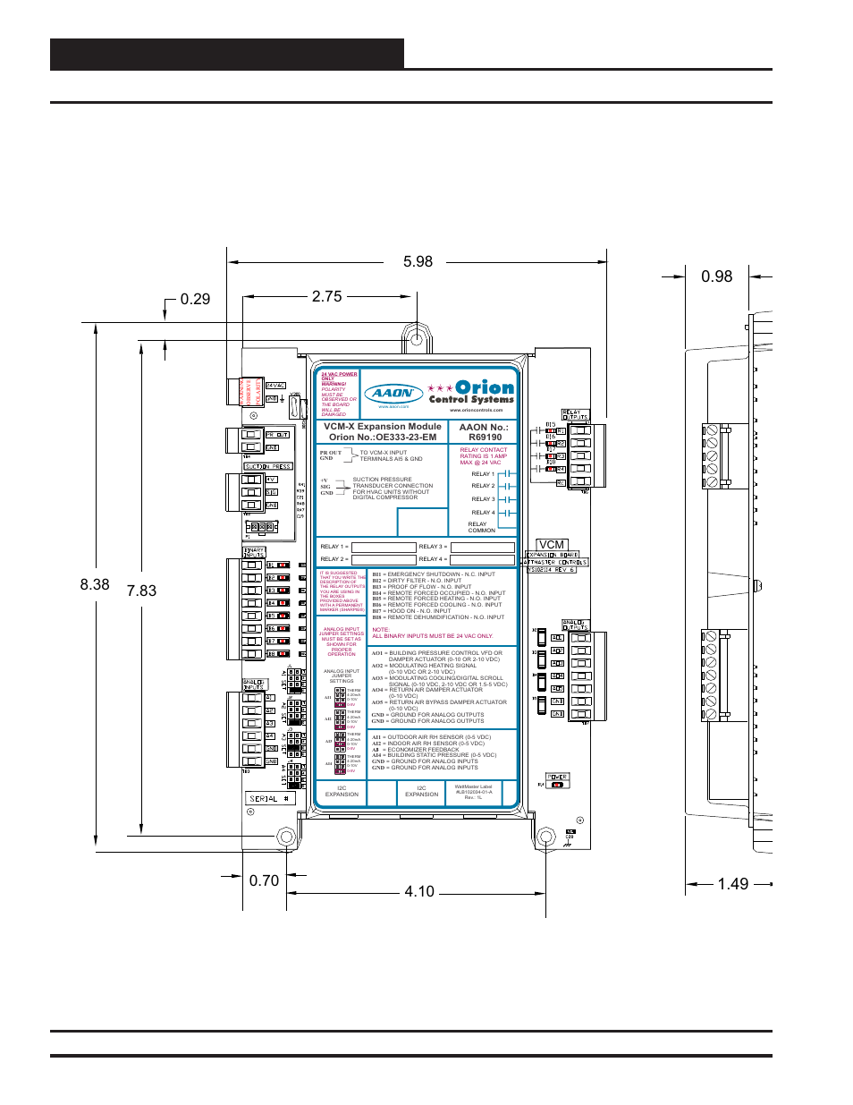 Overview, Vcm-x expansion module for rne dimensions, Rne modular controller field technical guide 14 | Orion System RNE Modular Controller User Manual | Page 14 / 88