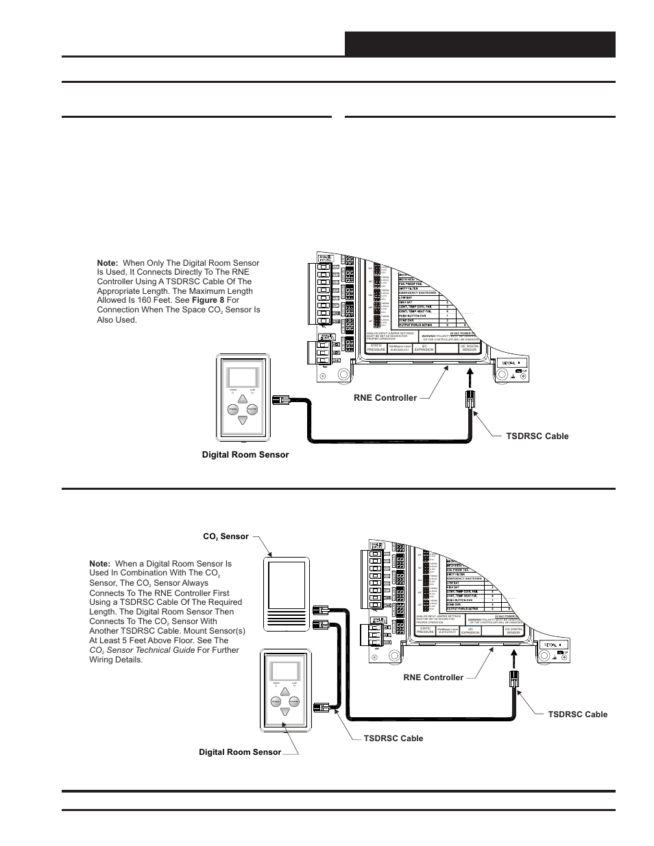 Installation and wiring, Digital room sensor & wall mounted space co, Sensor | Rne modular controller field technical guide, Digital room sensor, Wall mounted space co, Sensor wiring, Sensor for applications requiring both a room co, Sensor is used to monitor co, Sensor wiring details | Orion System RNE Modular Controller User Manual | Page 19 / 88