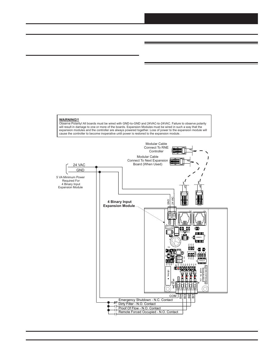 Installation and wiring, Binary inputs wiring, Rne modular controller field technical guide | Orion System RNE Modular Controller User Manual | Page 29 / 88