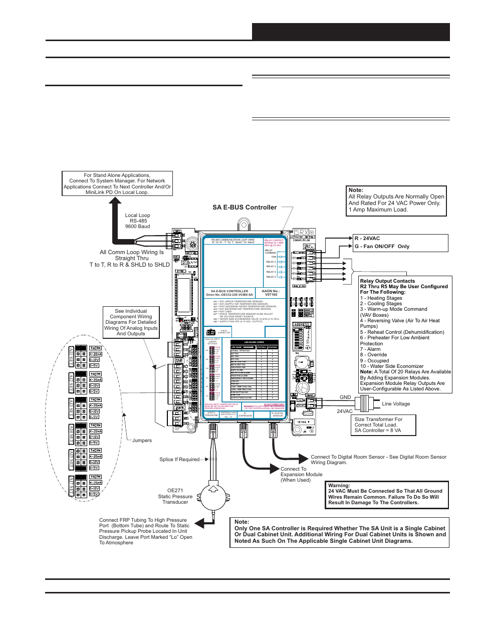 Installation & wiring, Sa e-bus controller wiring, Sa e-bus controller technical guide | Sa e-bus controller, All comm loop wiring is straight thru, T to t, r to r & shld to shld, Line voltage, Jumpers | Orion System SA E-BUS Controller User Manual | Page 11 / 74
