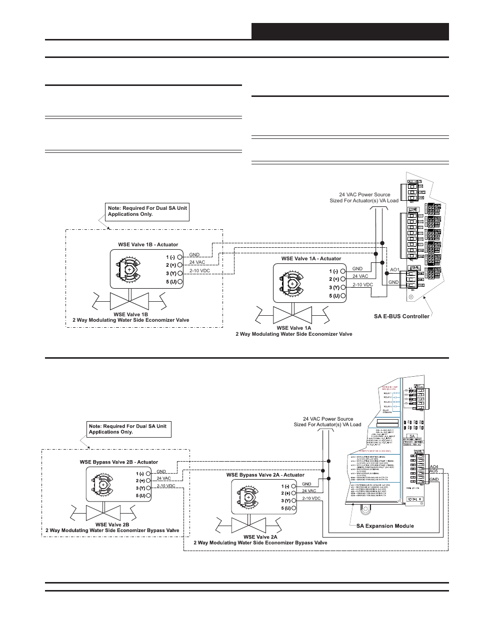 Installation & wiring, Water side economizer wiring, Sa e-bus controller technical guide | Water side economizer (wse) valve(s), Water side economizer (wse) bypass valve, Figure 12: water side economizer valve wiring | Orion System SA E-BUS Controller User Manual | Page 17 / 74