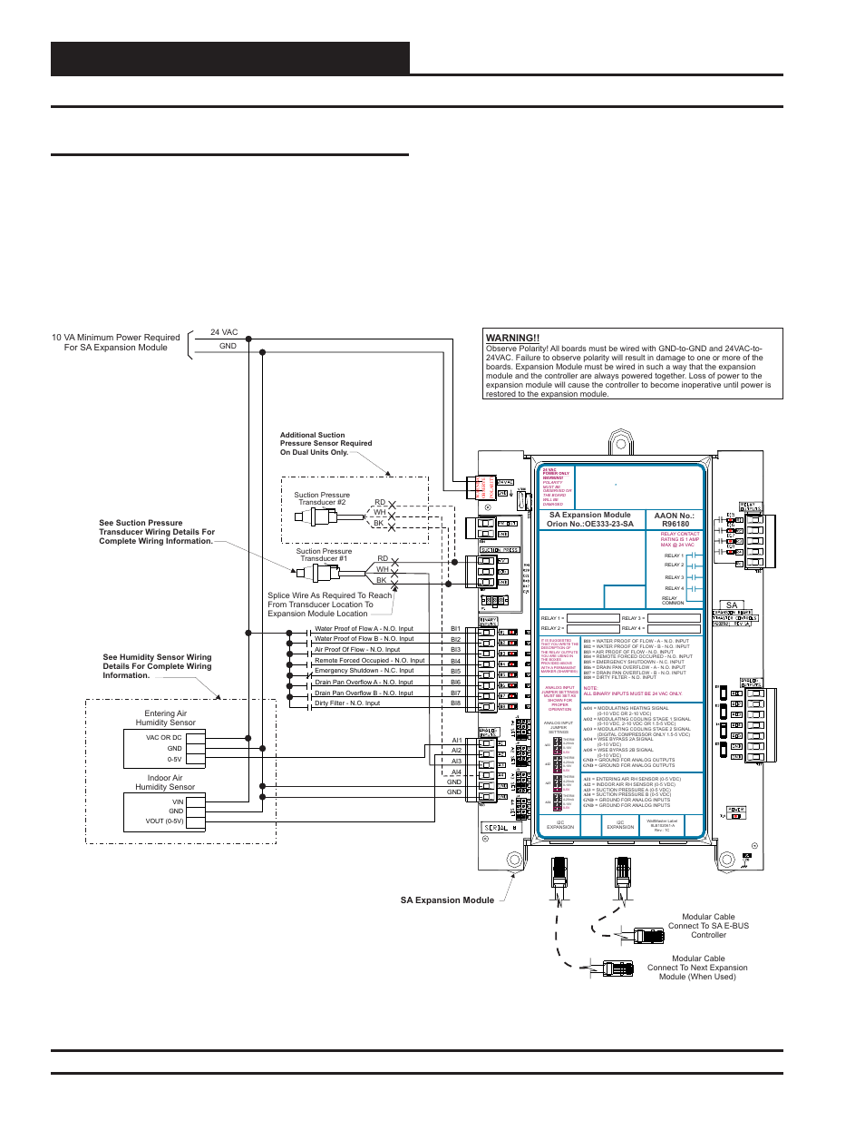 Installation & wiring, Sa expansion module input wiring, Sa e-bus controller technical guide 20 | Sa expansion module, Zone, Warning | Orion System SA E-BUS Controller User Manual | Page 20 / 74