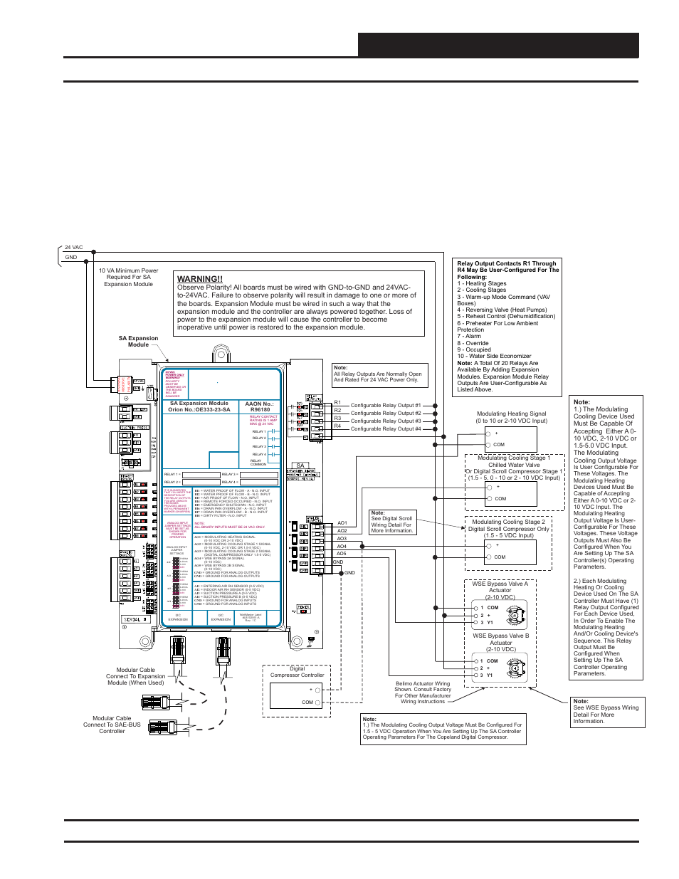 Installation & wiring, Sa expansion module output wiring, Sa e-bus controller technical guide | Warning | Orion System SA E-BUS Controller User Manual | Page 21 / 74