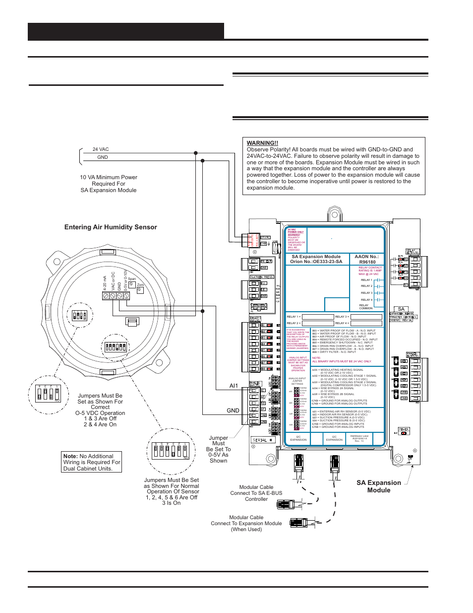 Installation & wiring, Entering air humidity sensor wiring, Zone | Entering air humidity sensor sa expansion module, Ai1 gnd | Orion System SA E-BUS Controller User Manual | Page 24 / 74