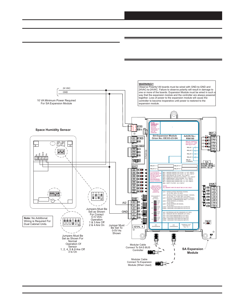 Installation & wiring, Indoor wall-mounted humidity sensor wiring, Sa e-bus controller technical guide | 25 indoor wall-mounted humidity sensor, Figure 21, Space humidity sensor sa expansion module, Ai2 gnd | Orion System SA E-BUS Controller User Manual | Page 25 / 74