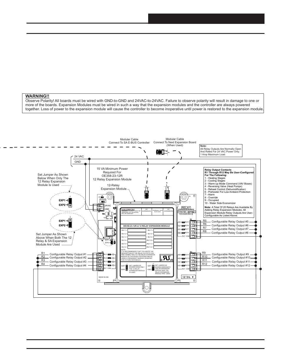 Installation & wiring, Relay expansion module overview and wiring, Sa e-bus controller technical guide | Warning | Orion System SA E-BUS Controller User Manual | Page 31 / 74