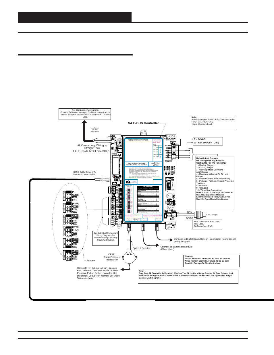 Additional applications, Sa e-bus controller to e-bus module wiring, Sa e-bus controller technical guide 32 | Sa e-bus controller, All comm loop wiring is straight thru, T to t, r to r & shld to shld, 24vac gnd, G - fan on/off only r - 24vac, Jumpers | Orion System SA E-BUS Controller User Manual | Page 32 / 74