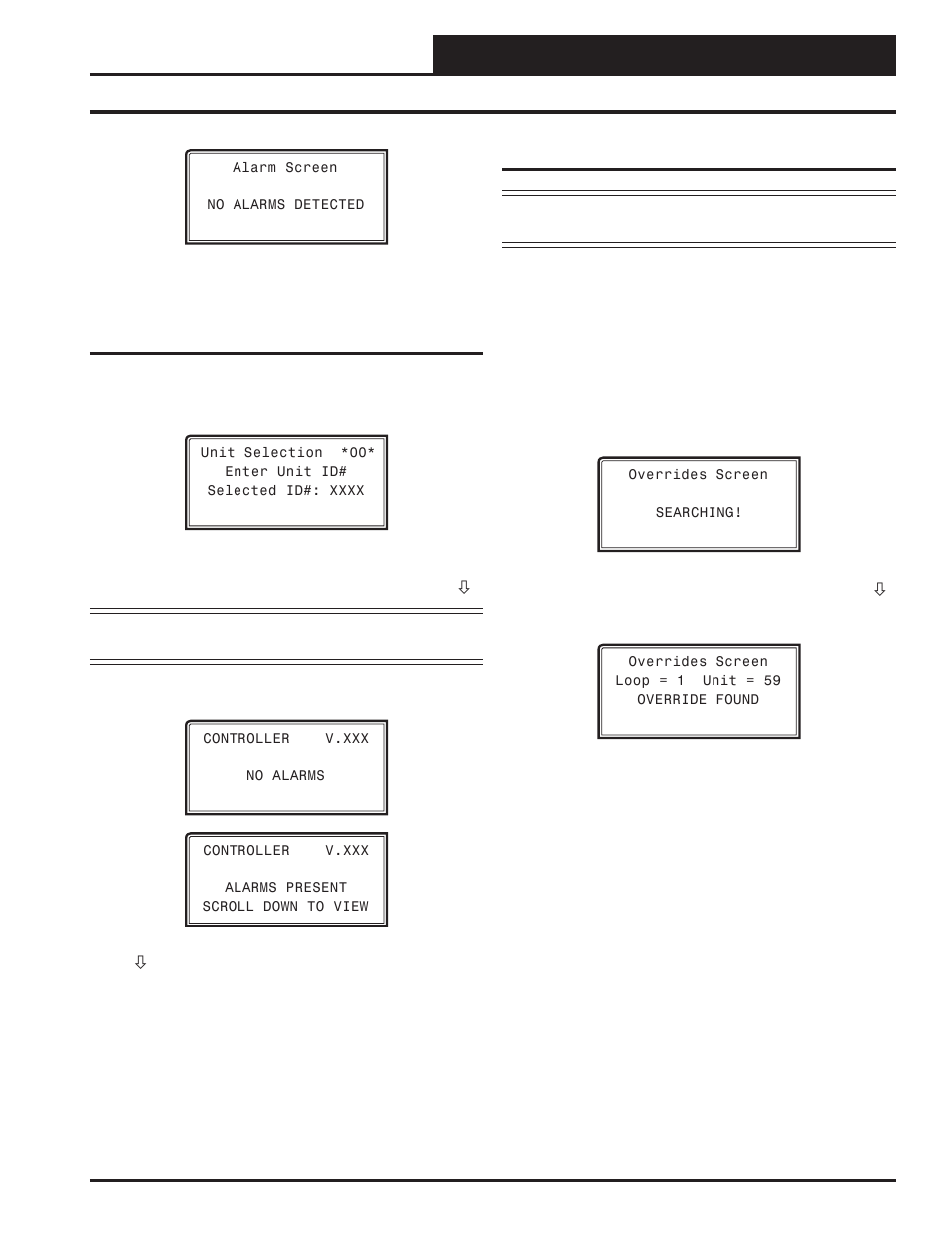 System manager sd, Unit alarm search and override search, Vcm-x / rne operator interface sd | Unit alarm search, System manager override search | Orion System VCM-X/RNE Controller User Manual | Page 21 / 92