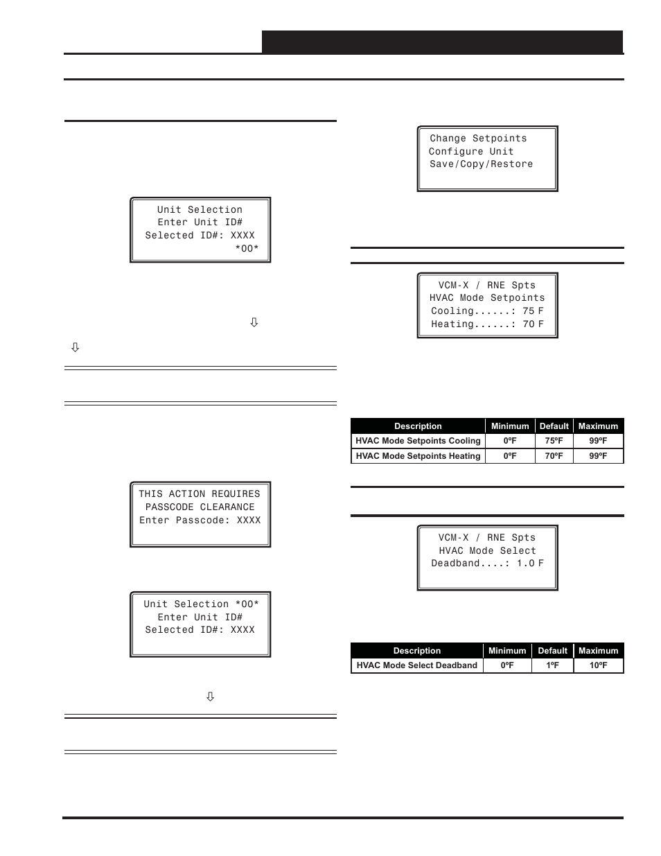 Vcm-x / rne setpoints, Vcm-x / rne setpoint screens, Vcm-x / rne operator interface sd | Setpoints | Orion System VCM-X/RNE Controller User Manual | Page 45 / 92