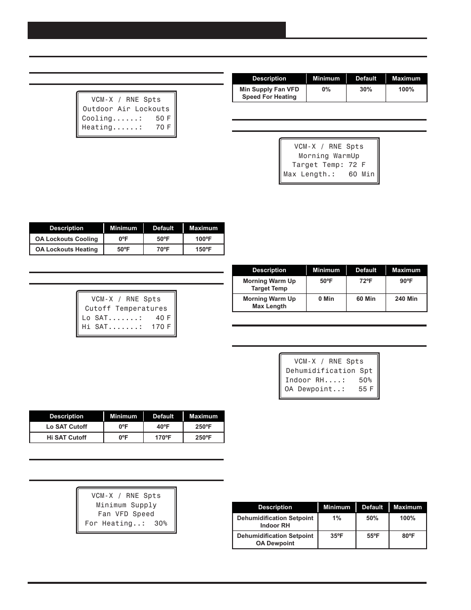 Vcm-x / rne setpoints, Vcm-x / rne setpoint screens, Vcm-x / rne operator interface sd 48 | Orion System VCM-X/RNE Controller User Manual | Page 48 / 92