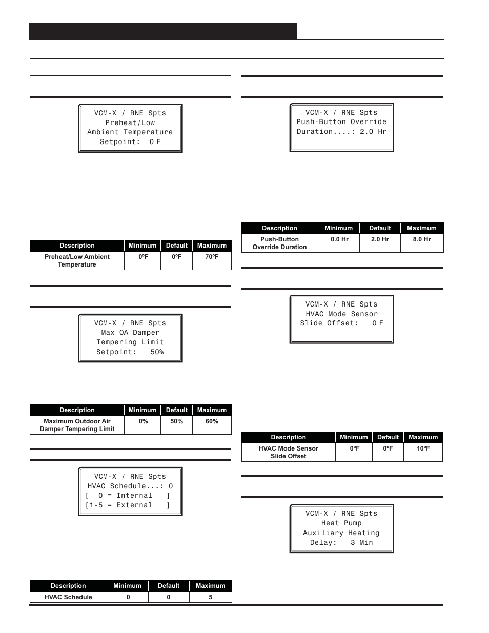 Vcm-x / rne setpoints, Vcm-x / rne setpoint screens, Vcm-x / rne operator interface sd 52 | Orion System VCM-X/RNE Controller User Manual | Page 52 / 92