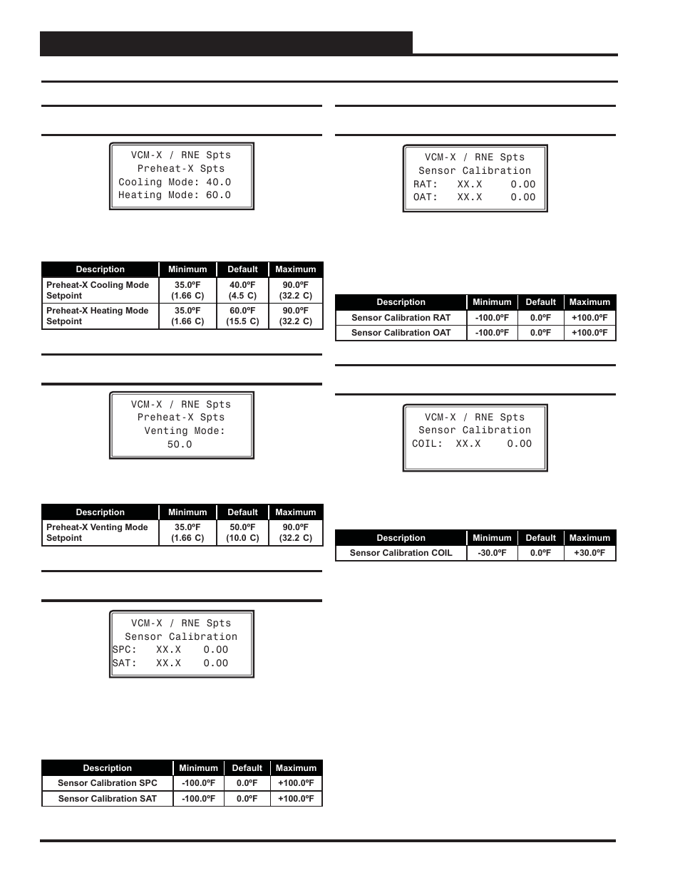 Vcm-x / rne setpoints, Vcm-x / rne setpoint screens, Vcm-x / rne operator interface sd 54 | Orion System VCM-X/RNE Controller User Manual | Page 54 / 92