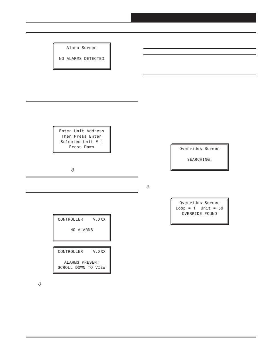 Modular system manager sd, Unit alarm search and override search, Vcc-x operator interface sd | Unit alarm search, System manager override search | Orion System VCC-X Controller User Manual | Page 21 / 96