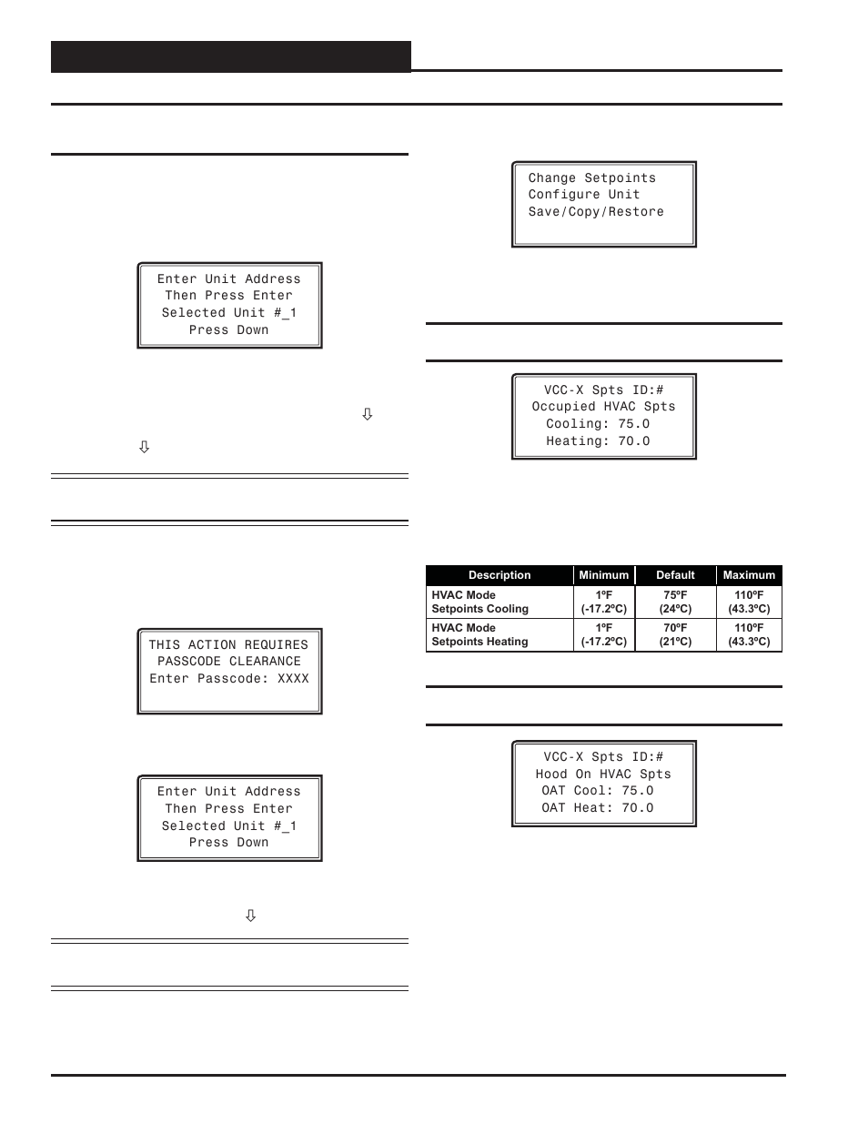 Vcc-x setpoints, Vcc-x setpoint screens, Vcc-x operator interface sd 40 | Setpoints - general procedures | Orion System VCC-X Controller User Manual | Page 40 / 96