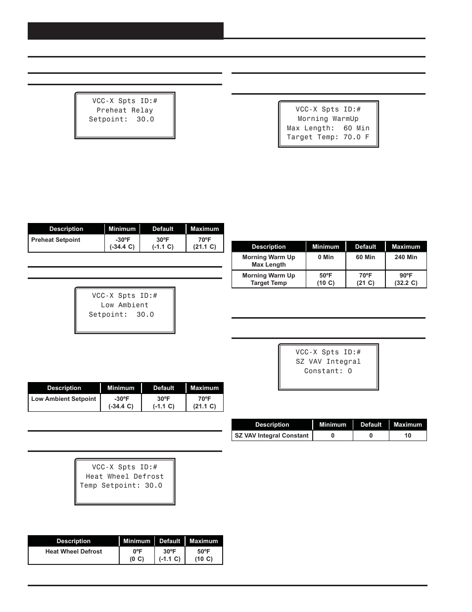 Vcc-x setpoints, Vcc-x setpoint screens, Vcc-x operator interface sd 50 | Orion System VCC-X Controller User Manual | Page 50 / 96