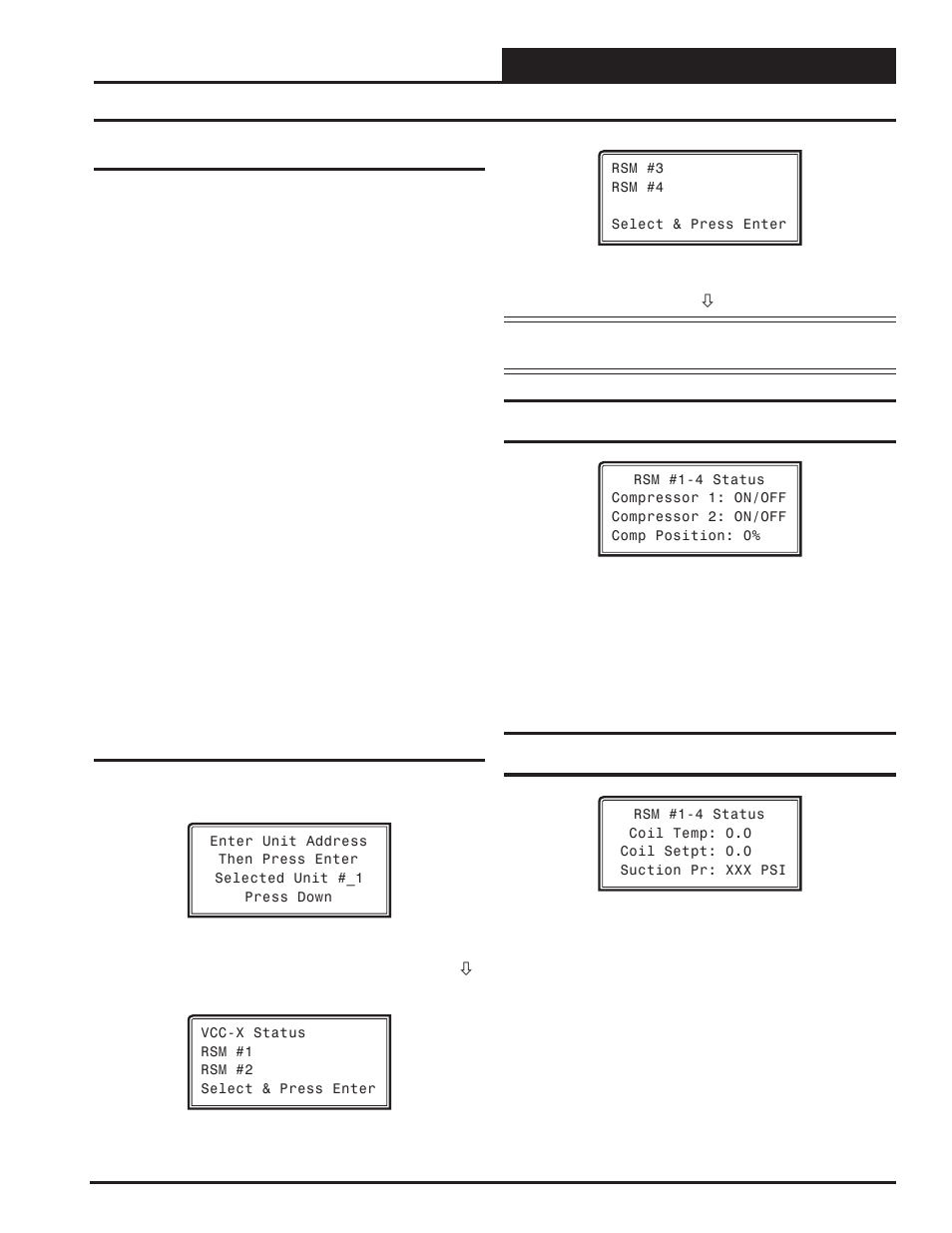 Rsmv status, Rsmv status screens, Vcc-x operator interface sd | 67 rsm #1-#4 status screen index, Status screens - general procedures | Orion System VCC-X Controller User Manual | Page 67 / 96