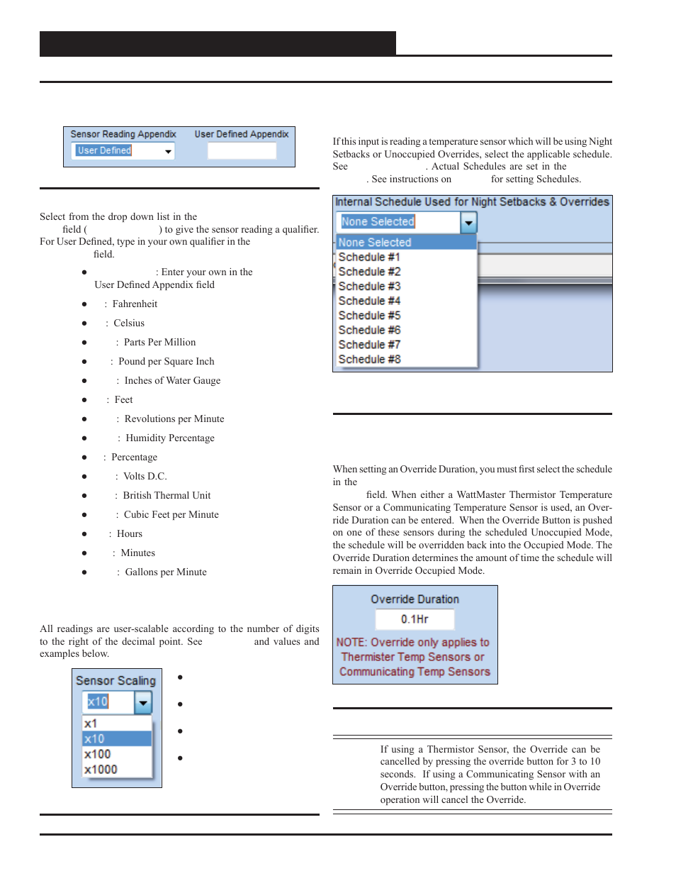 Sensor reading, scaling, and override duration | Orion System GPC-XP Controller User Manual | Page 14 / 60