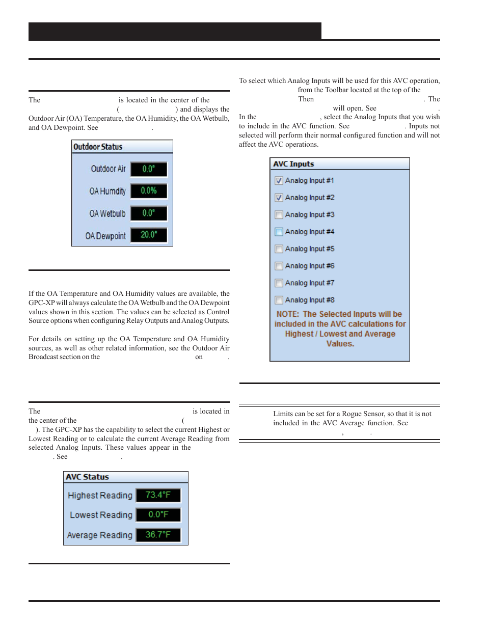 Outdoor status and avc status windows | Orion System GPC-XP Controller User Manual | Page 34 / 60