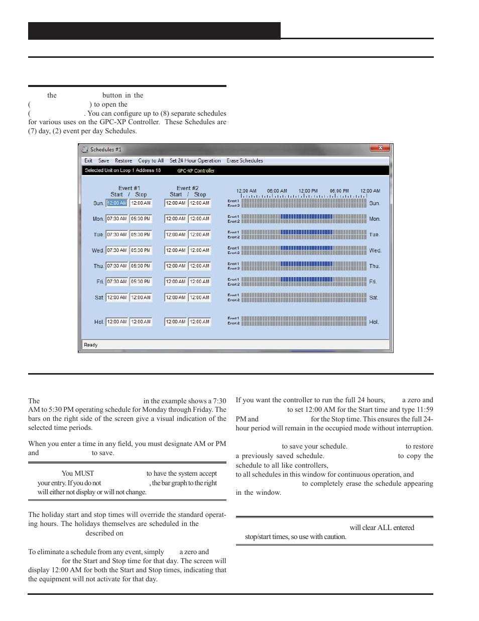 Schedules window, Gpc-xp controller technical guide 36, Setting schedules | Orion System GPC-XP Controller User Manual | Page 36 / 60