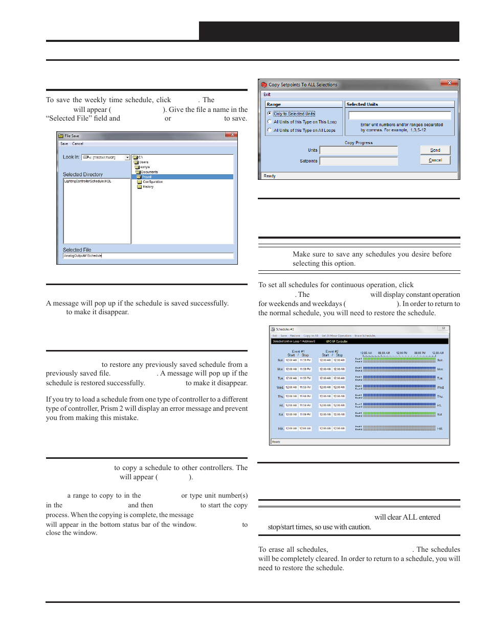 Saving, restoring & copying schedules, Gpc-xp controller technical guide, Saving schedules | Restoring schedules, Copying schedules, Set 24 hour operation, Erase schedules | Orion System GPC-XP Controller User Manual | Page 37 / 60