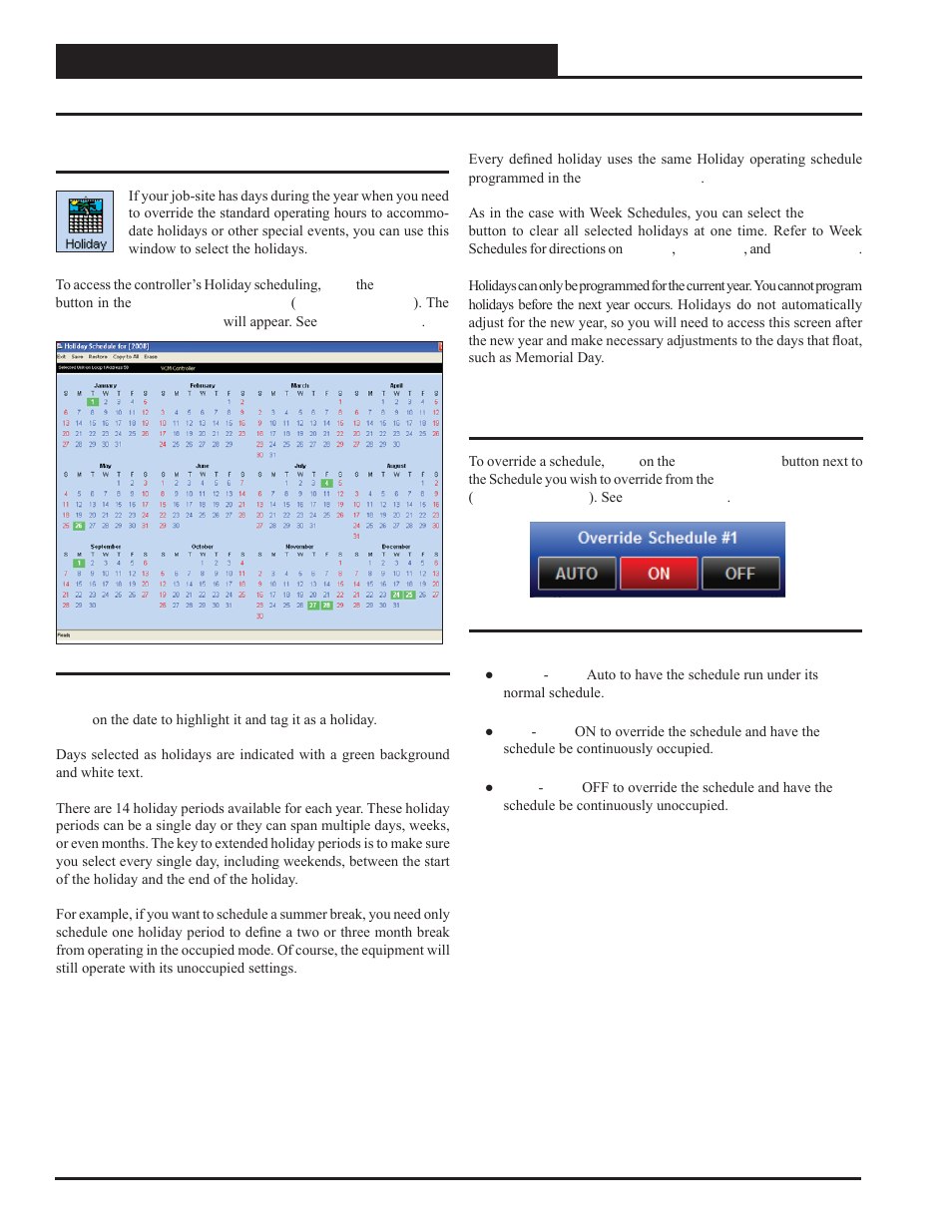 Setting holidays and schedule override, Gpc-xp controller technical guide 38 | Orion System GPC-XP Controller User Manual | Page 38 / 60
