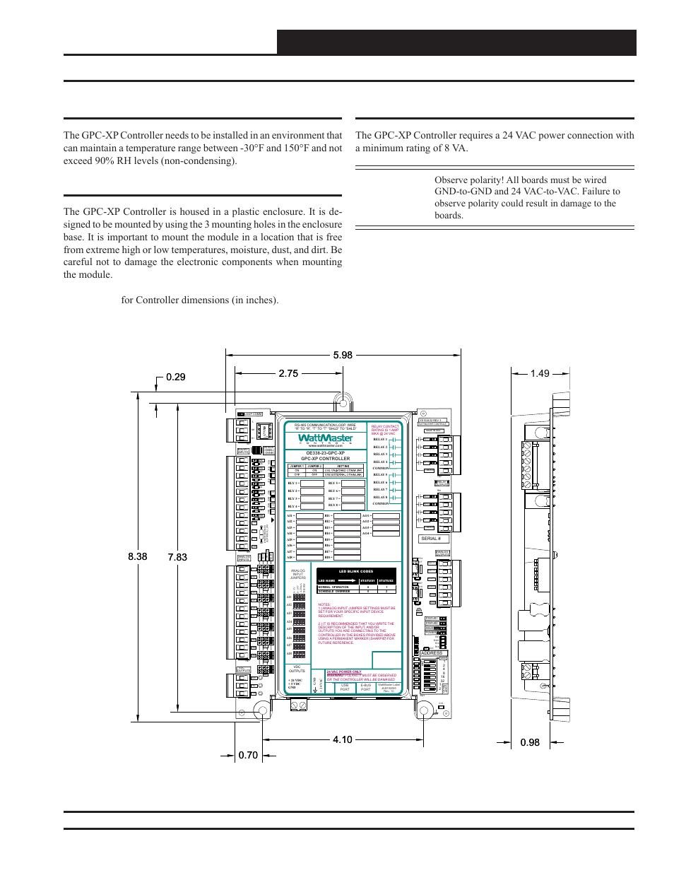 Dimensions and mounting, Gpc-xp controller technical guide, Power supply | Environmental requirements, Mounting, Figure 1: gpc-xp dimensions, Ao ut 1 -2 | Orion System GPC-XP Controller User Manual | Page 5 / 60