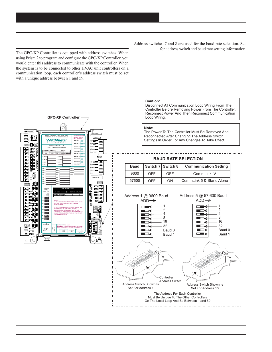 Addressing and baud rate settings, Zone, Figure 4: gpc-xp controller address switch setting | Ao ut 1 -2, Baud rate selection | Orion System GPC-XP Controller User Manual | Page 8 / 60