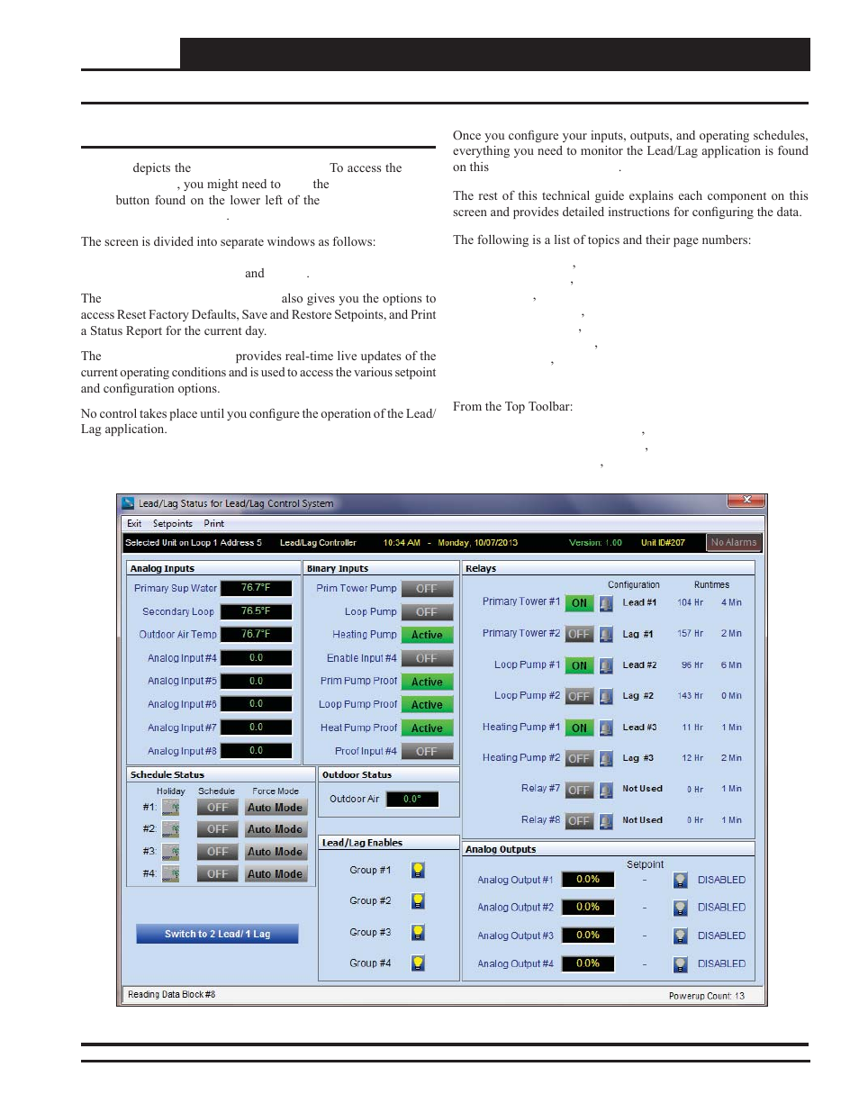 Lead/lag status screen | Orion System Lead Controller User Manual | Page 11 / 56