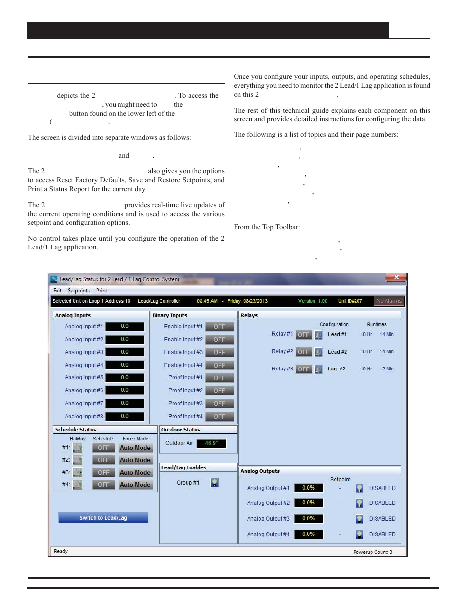 2 lead / 1 lag status screen | Orion System Lead Controller User Manual | Page 12 / 56
