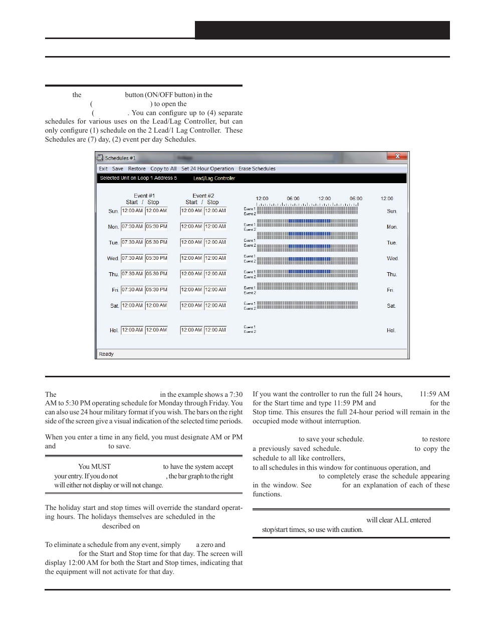 Schedules window, Lead/lag controller technical guide, Setting schedules | Orion System Lead Controller User Manual | Page 33 / 56