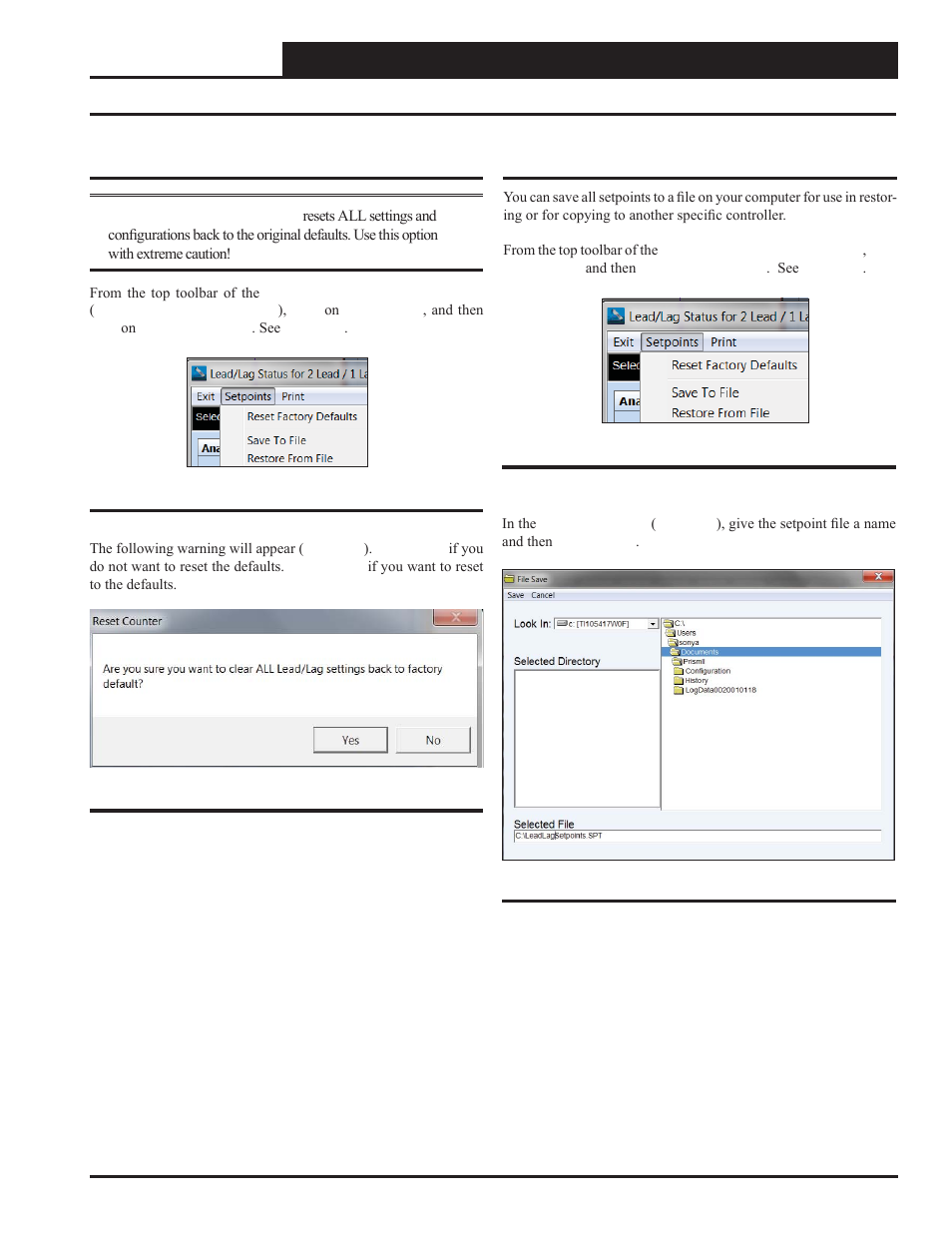 Reset factory defaults & save to file | Orion System Lead Controller User Manual | Page 37 / 56