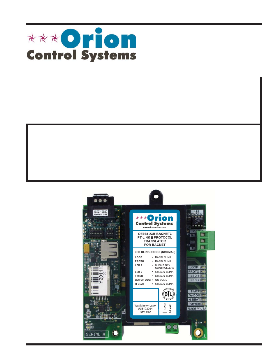 Orion System PT-Link II BACnet3 User Manual | 72 pages