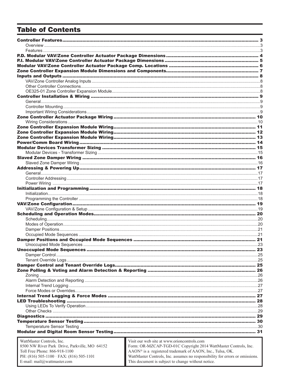 Orion System Modular VAV/Zone Controller User Manual | Page 2 / 36