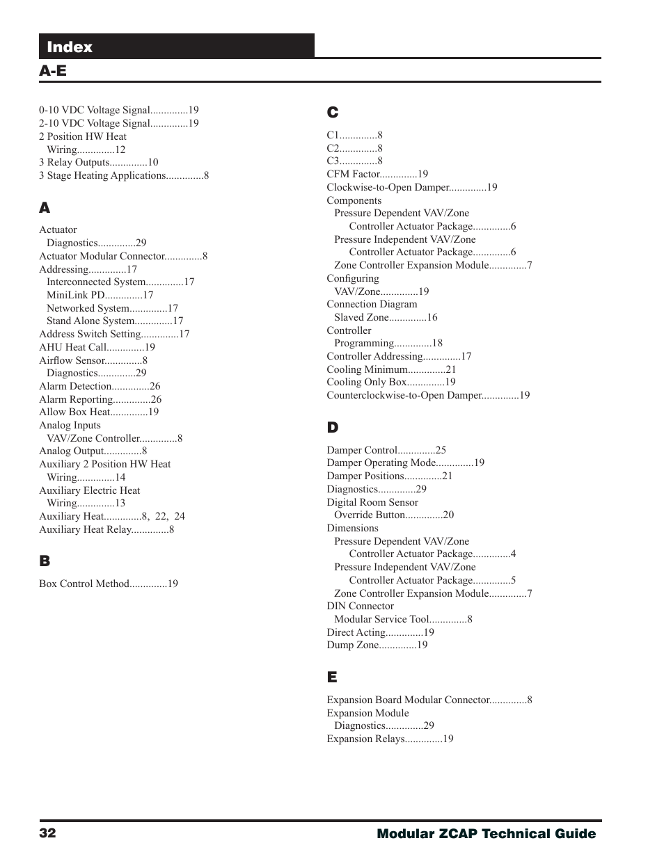 Index | Orion System Modular VAV/Zone Controller User Manual | Page 32 / 36
