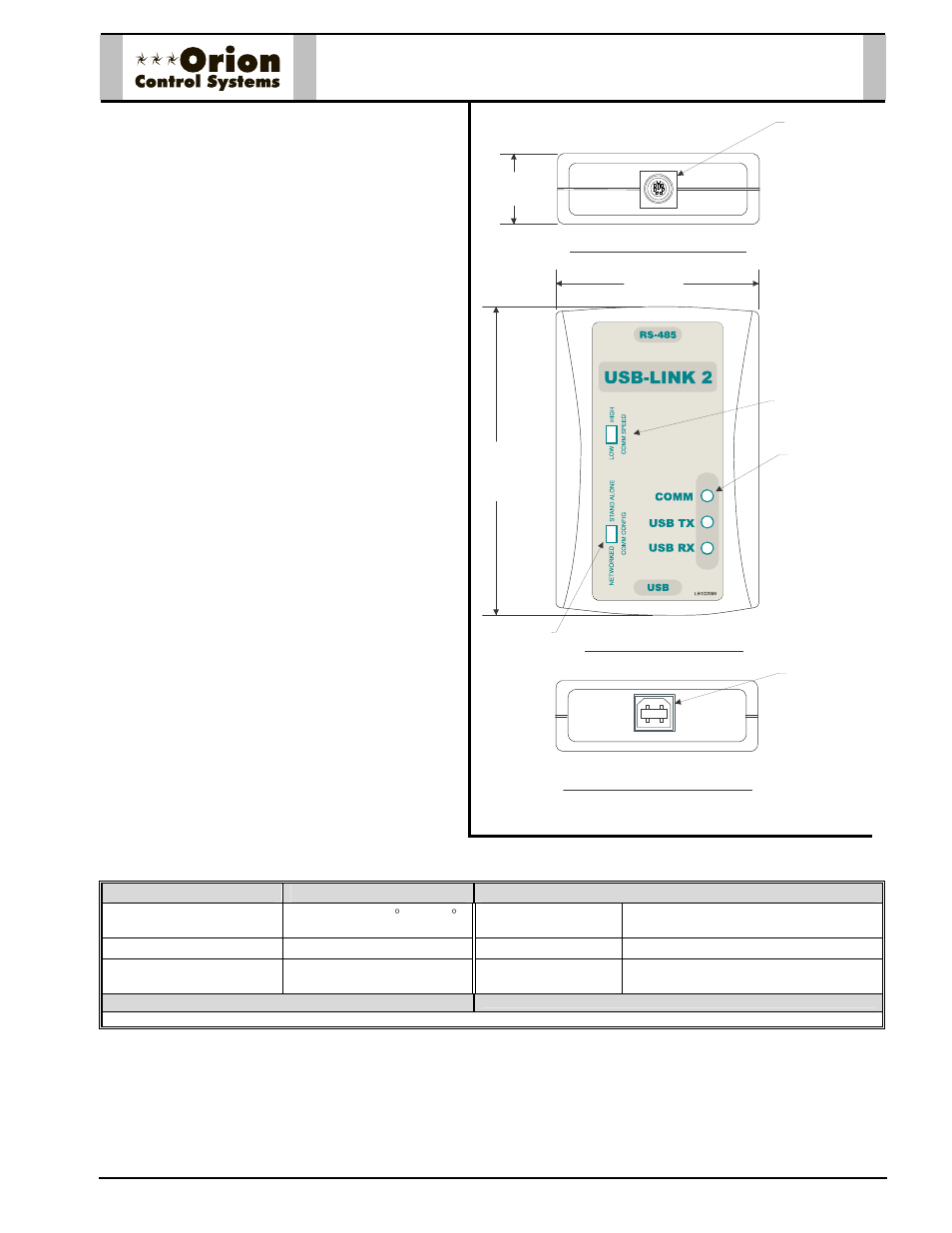 Oe366 usb-link 2, Description | Orion System OE361-13 CommLink 5 User Manual | Page 2 / 10