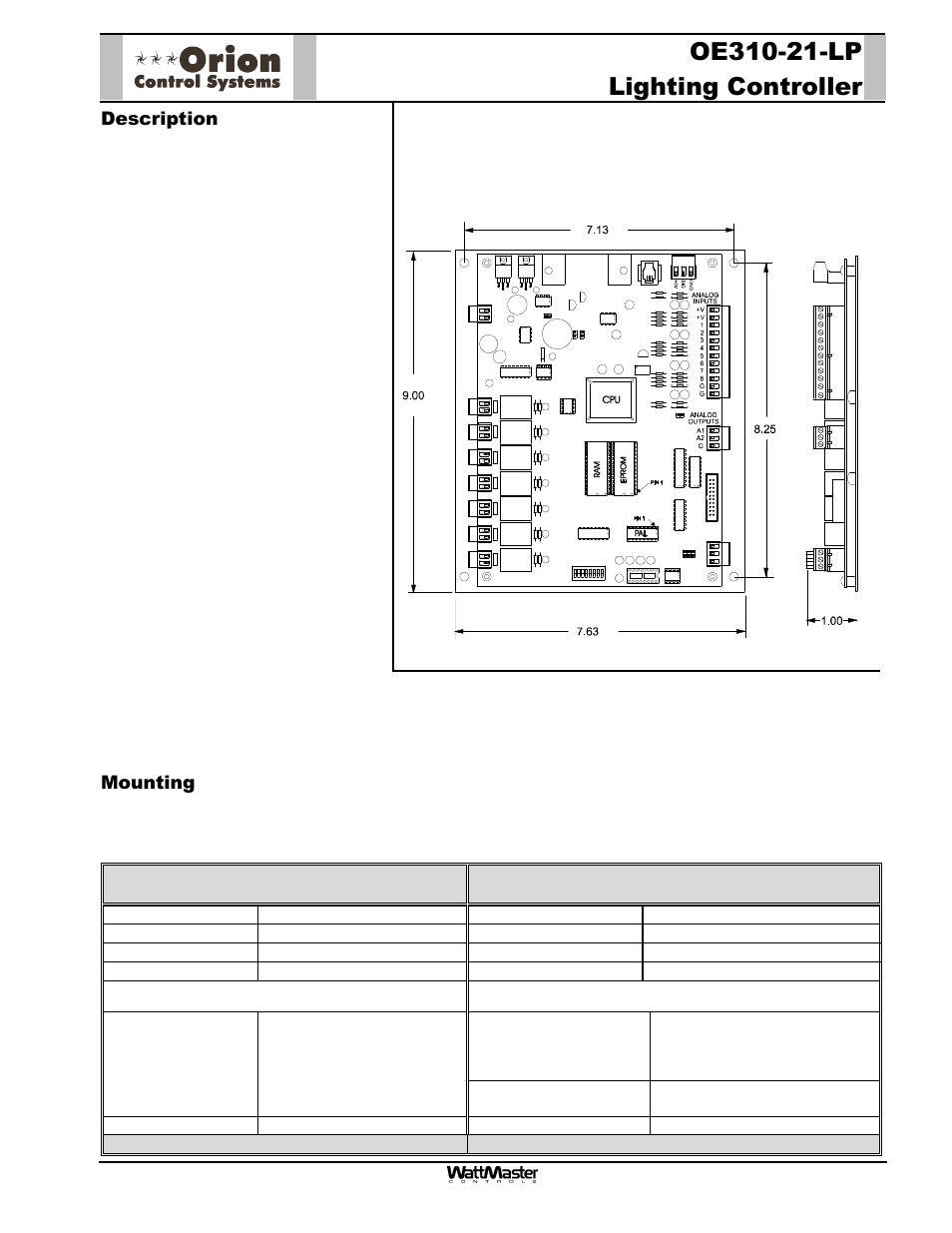 Description, Mounting | Orion System OE338-23-XX User Manual | Page 6 / 6
