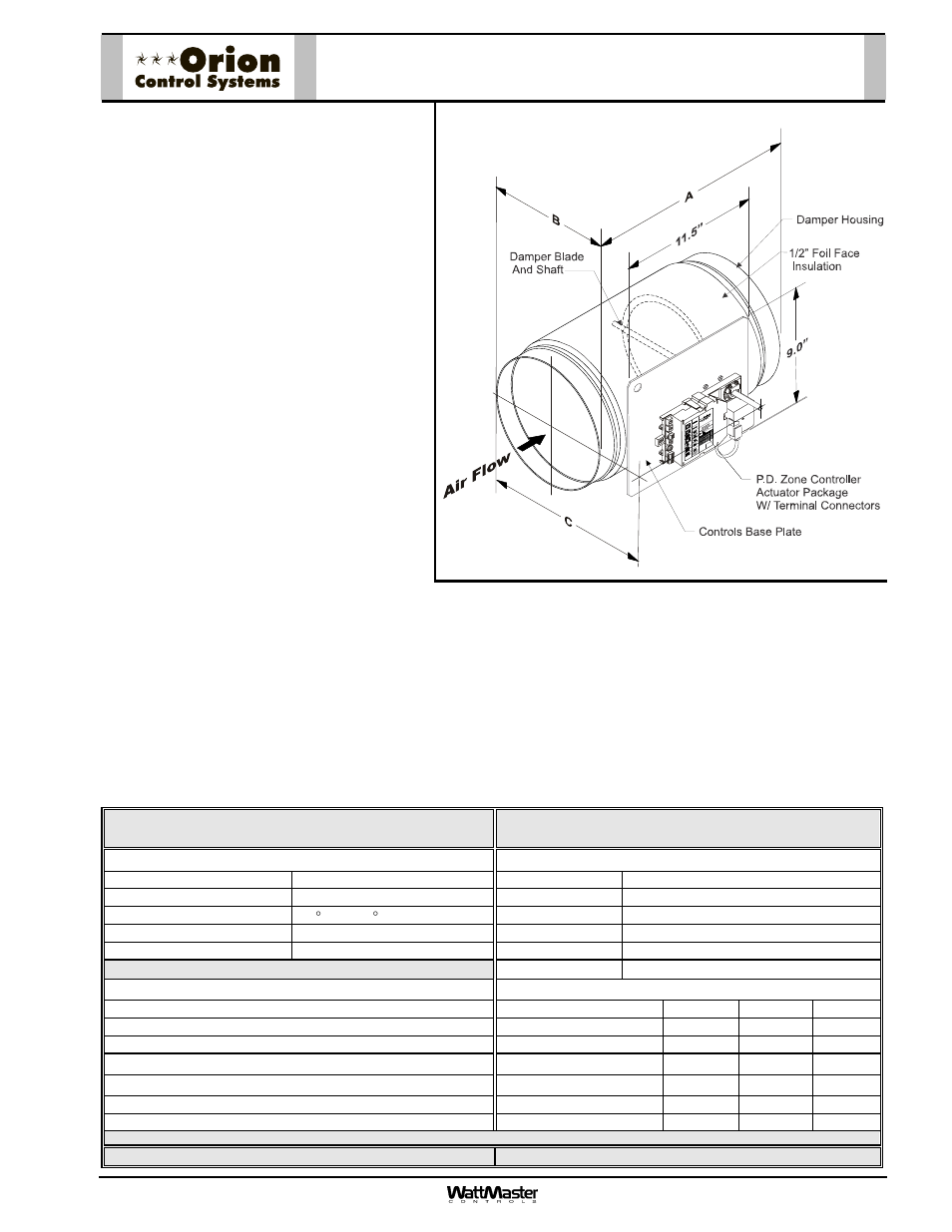 Orion-oe520xx-t-rnddmpr-sub-01e, Oe520-xx-t round p.d, Zone damper assembly w/ terminal connectors | Description, Mounting | Orion System OE742-XX-VAVZ User Manual | Page 10 / 40