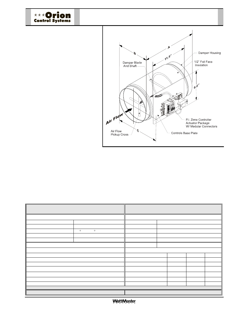 Orion-oe521xx-m-rnddmpr-sub-01e, Oe521-xx-m round p.i, Zone damper assembly w/ modular connectors | Description, Mounting | Orion System OE742-XX-VAVZ User Manual | Page 12 / 40