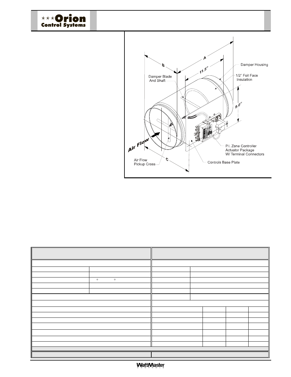 Orion-oe521xx-t-rnddmpr-sub-01e, Oe521-xx-t round p.i, Zone damper assembly w/ terminal connectors | Description, Mounting | Orion System OE742-XX-VAVZ User Manual | Page 14 / 40