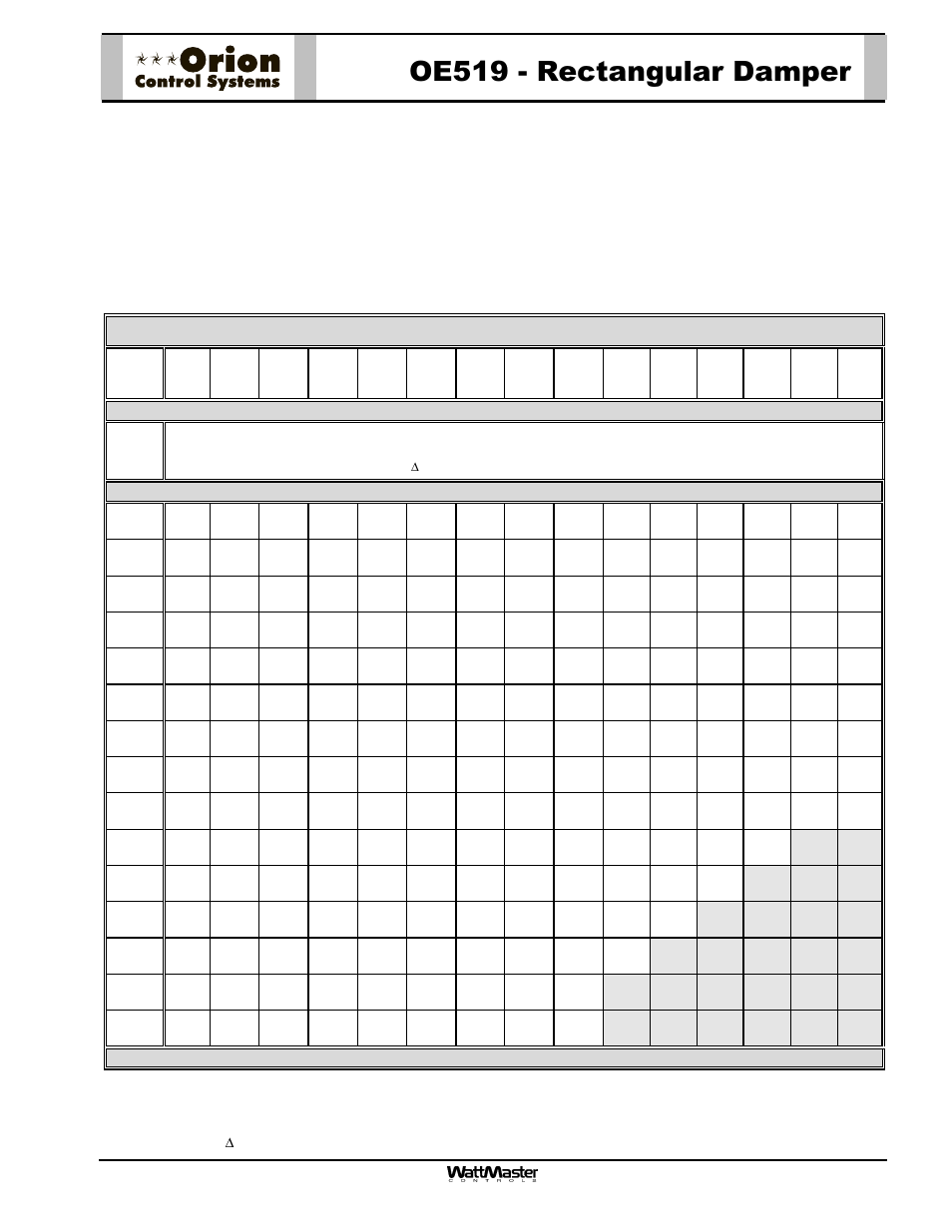 Oe519 - rectangular damper, Rectangular damper selection data | Orion System OE742-XX-VAVZ User Manual | Page 25 / 40