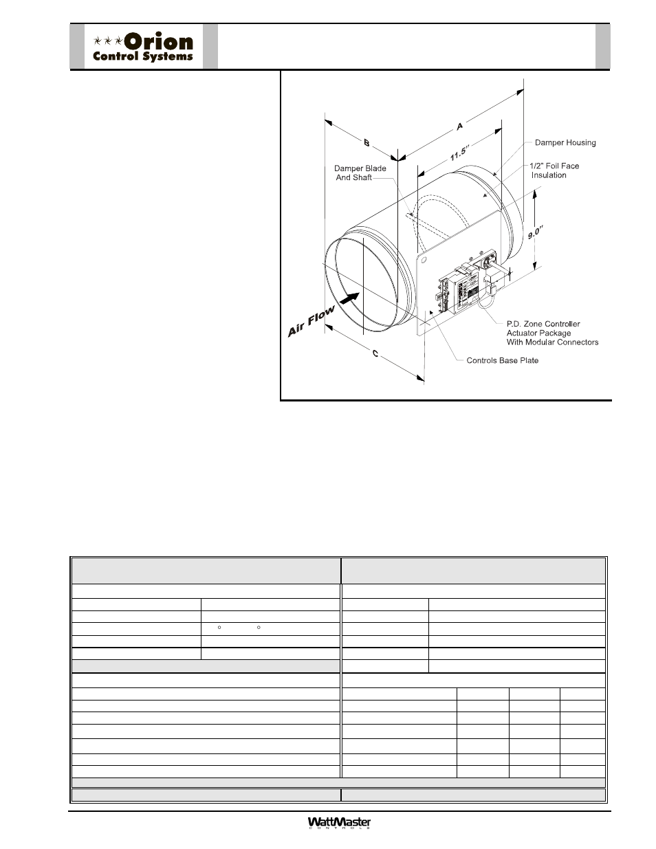 Orion-oe520xx-m-rnddmpr-sub-01e, Oe520-xx-m round p.d, Zone damper assembly w/ modular connectors | Description, Mounting | Orion System OE742-XX-VAVZ User Manual | Page 8 / 40