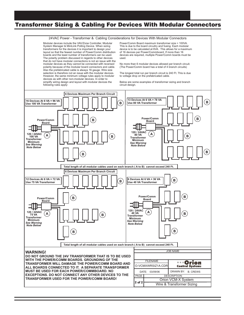 System installation, Vcm-x component & systems wiring 10, Warning | Orion System VCM-X E-BUS Component User Manual | Page 10 / 128