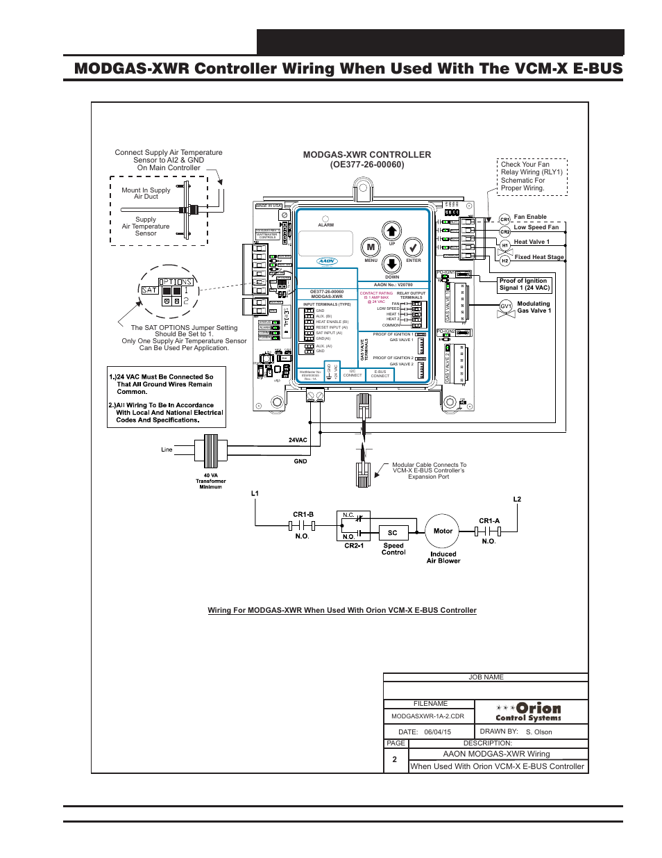 Module wiring & connections, Vcm-x component & systems wiring, Anode an od e an o d e | When used with orion vcm-x e-bus controller, Aaon modgas-xwr wiring 2 | Orion System VCM-X E-BUS Component User Manual | Page 105 / 128