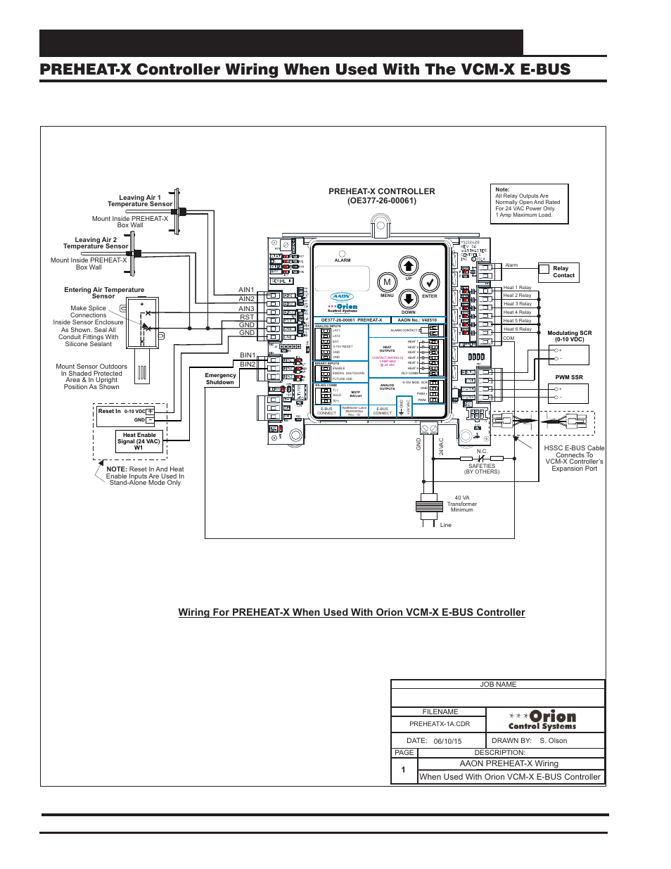 Miscellaneous diagrams and technical information, Vcm-x component & systems wiring 110, When used with orion vcm-x e-bus controller | Aaon preheat-x wiring 1 | Orion System VCM-X E-BUS Component User Manual | Page 110 / 128