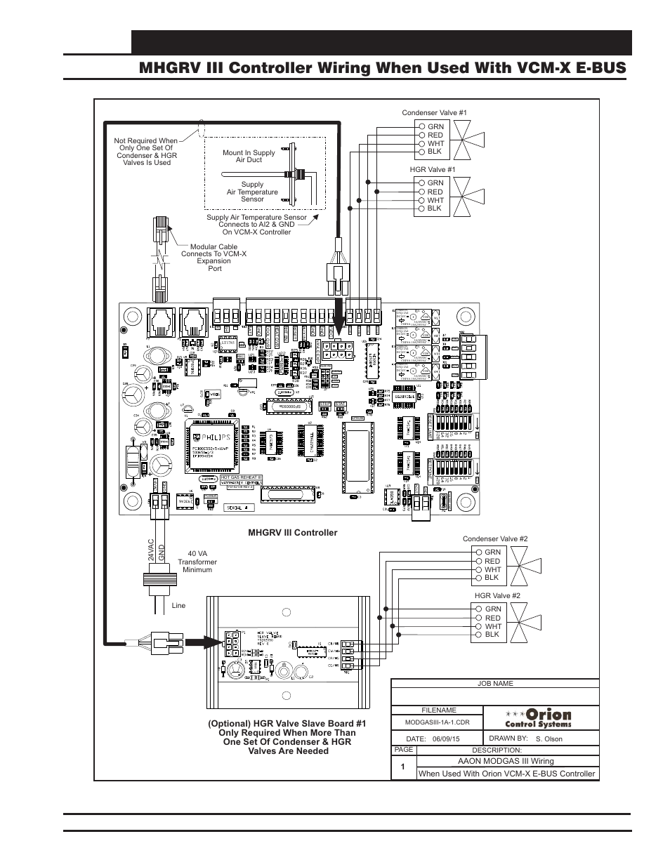 Miscellaneous diagrams and technical information, Vcm-x component & systems wiring 113, When used with orion vcm-x e-bus controller | Aaon modgas iii wiring 1 | Orion System VCM-X E-BUS Component User Manual | Page 113 / 128
