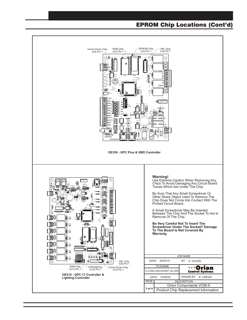Vcm-x component & systems wiring 119, Warning, 3 of 4 | O-vcmx-drchprep-1b.cdr | Orion System VCM-X E-BUS Component User Manual | Page 119 / 128