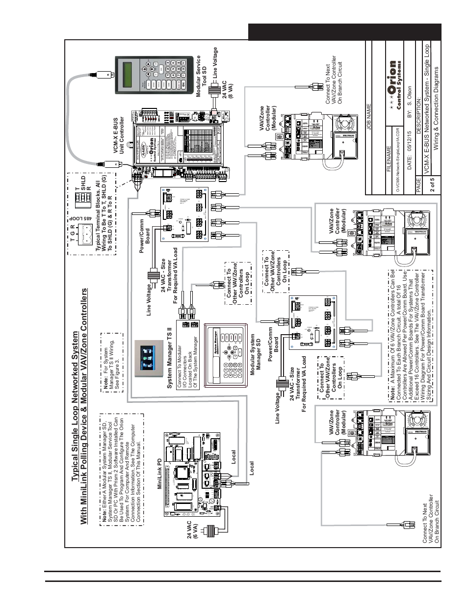 Networked single loop system, Vcm-x component & systems wiring, Gn d ain 2 ain 1 +5v tb2 | Cx 14 network driver rn3, Enter clear esc prev next down up, Minus, St a tus se tpoints schedules al arms overrides | Orion System VCM-X E-BUS Component User Manual | Page 25 / 128