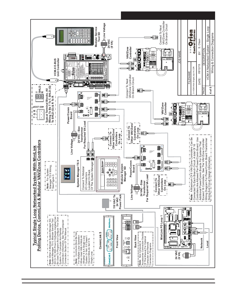 Networked single loop system, Vcm-x component & systems wiring, Gn d ain 2 ain 1 +5v tb2 | Cx14 network driver rn3 | Orion System VCM-X E-BUS Component User Manual | Page 27 / 128